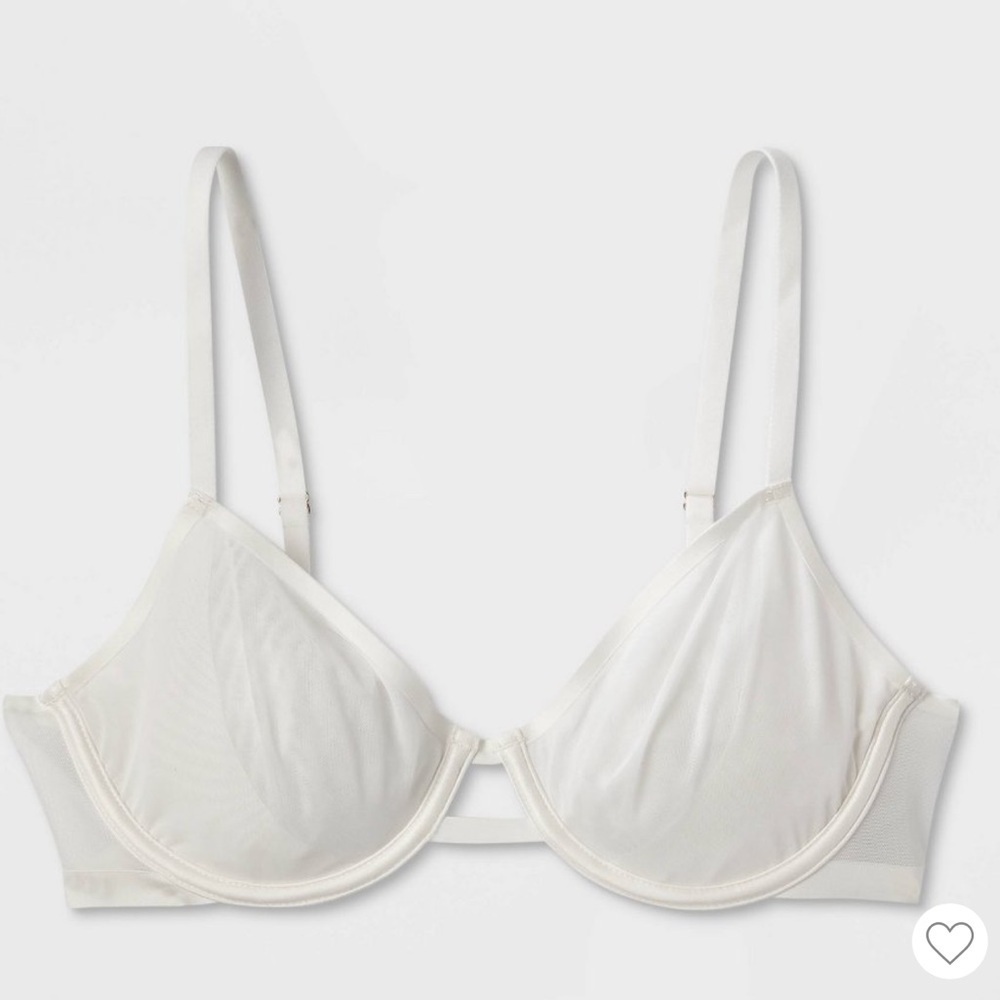 NWT Auden Sheer Mesh Unlined Demi Underwire Bra in White Size 32C